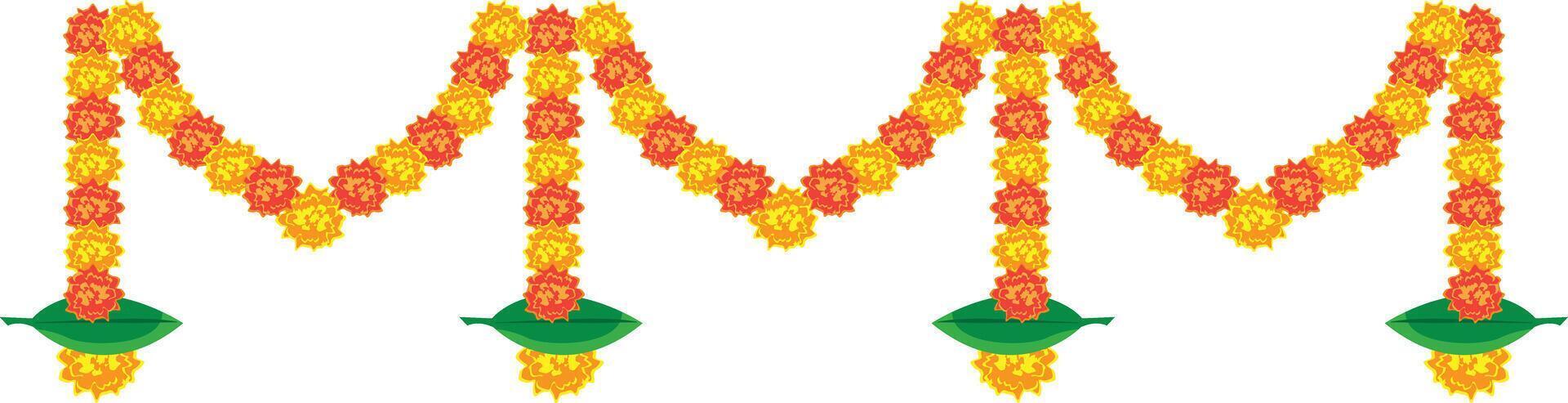 indian marigold garland, toran design, flower bunting vector