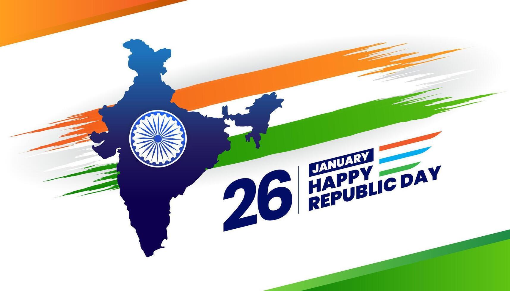 26 january republic day of india celebration with wavy indian flag and map vector