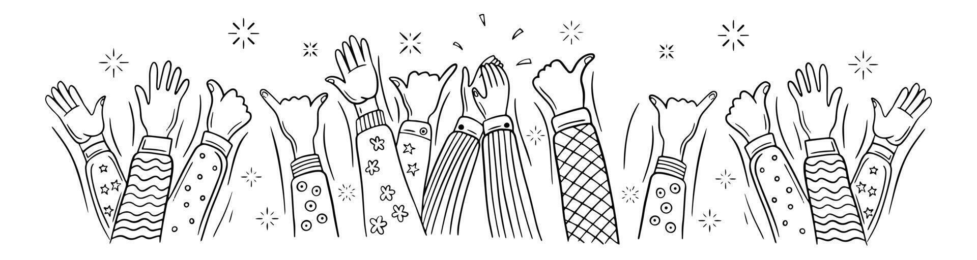 hands celebrating and clapping hand drawn vector