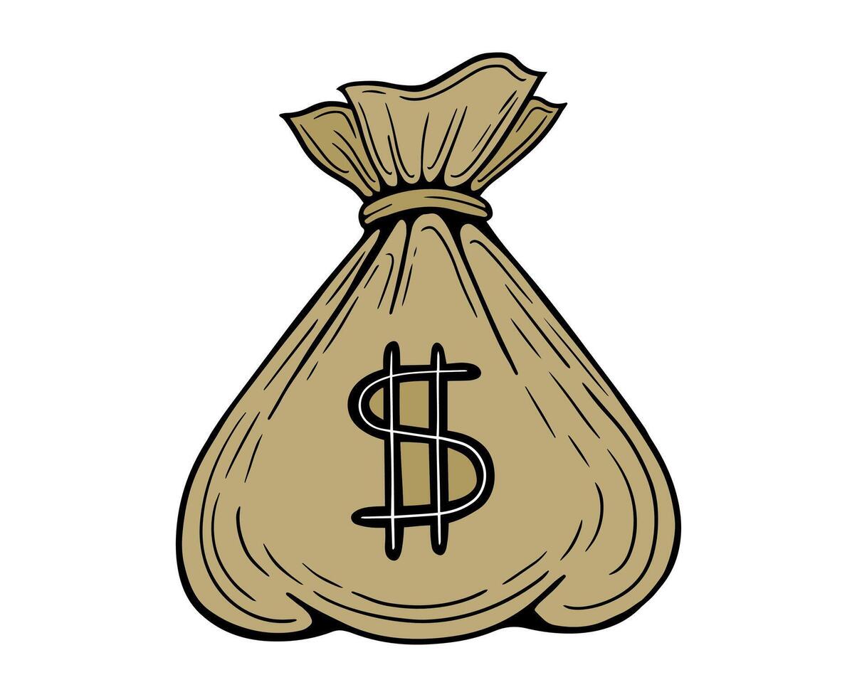 money bag with dollar sign hand drawn vector