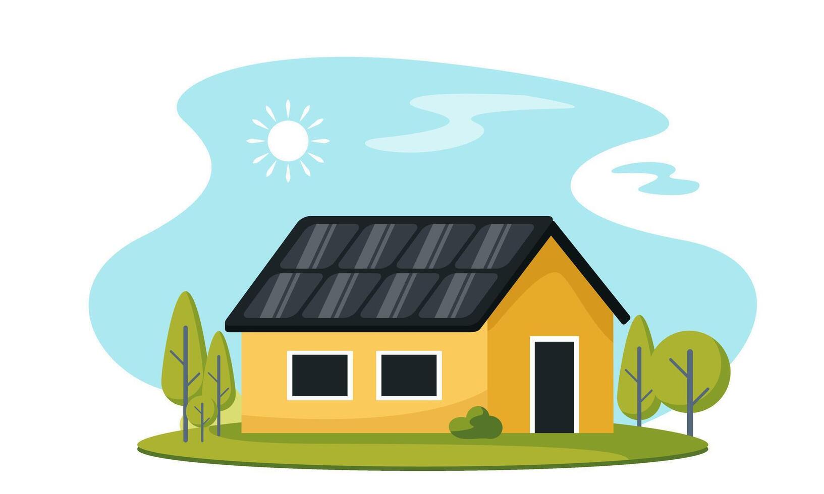 eco solar panel house isolated vector