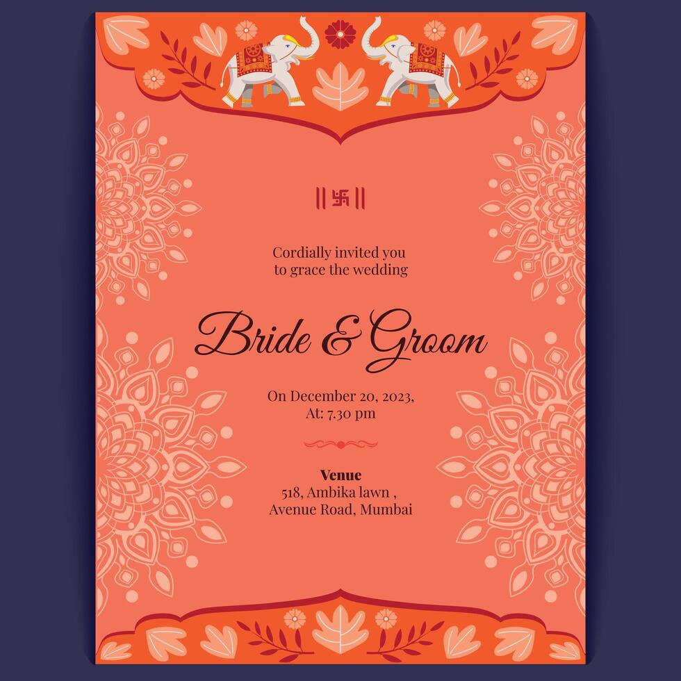 indian wedding card design, wedding invitation template vector