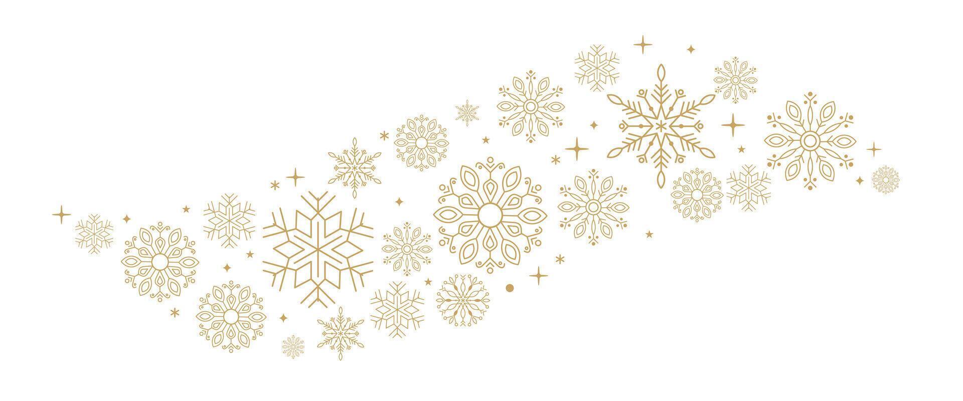 Christmas golden snowflakes and stars border isolated on white background vector