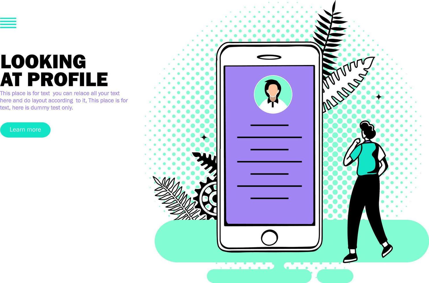 man looking at profile on phone vector