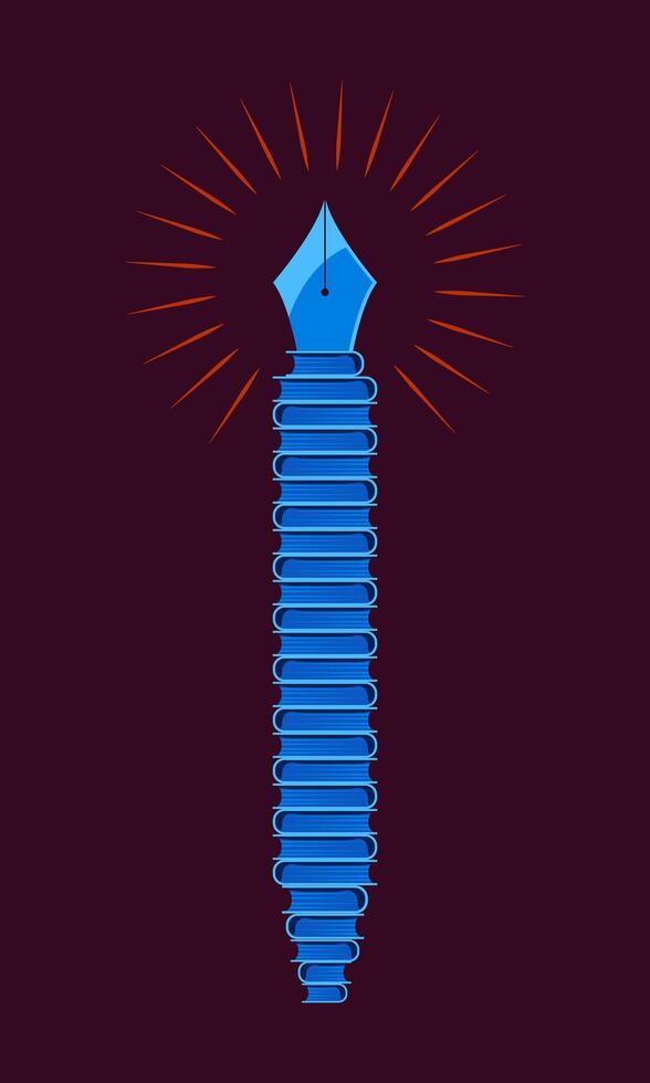 writing concept, pen with book stack vector