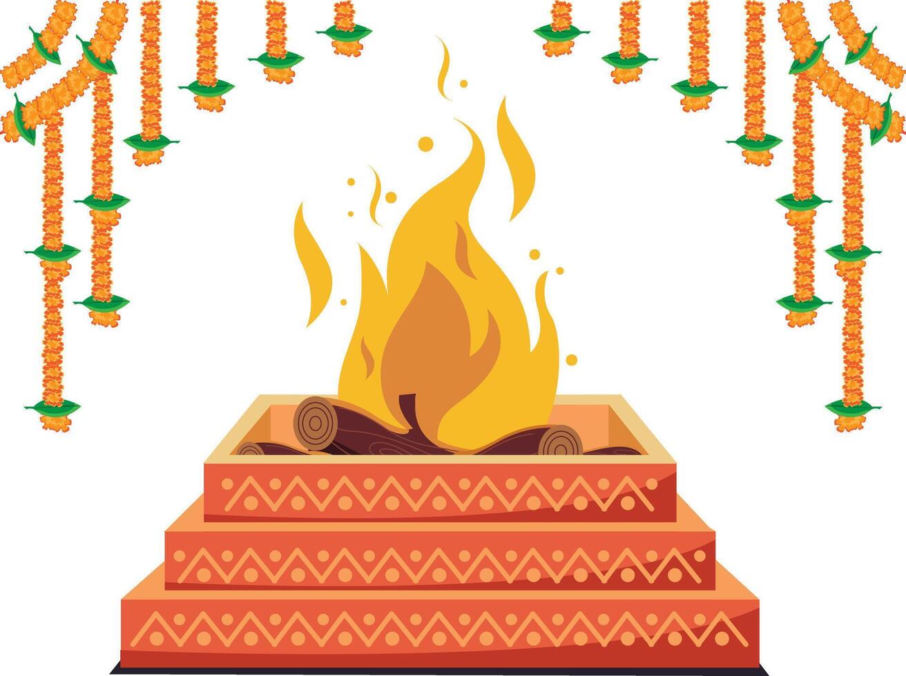 havan, hindu religion spiritual fire vector illustration