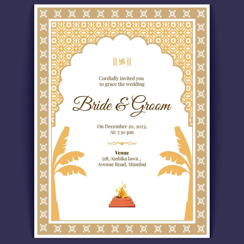 Royal indian wedding card design, wedding invitation template vector