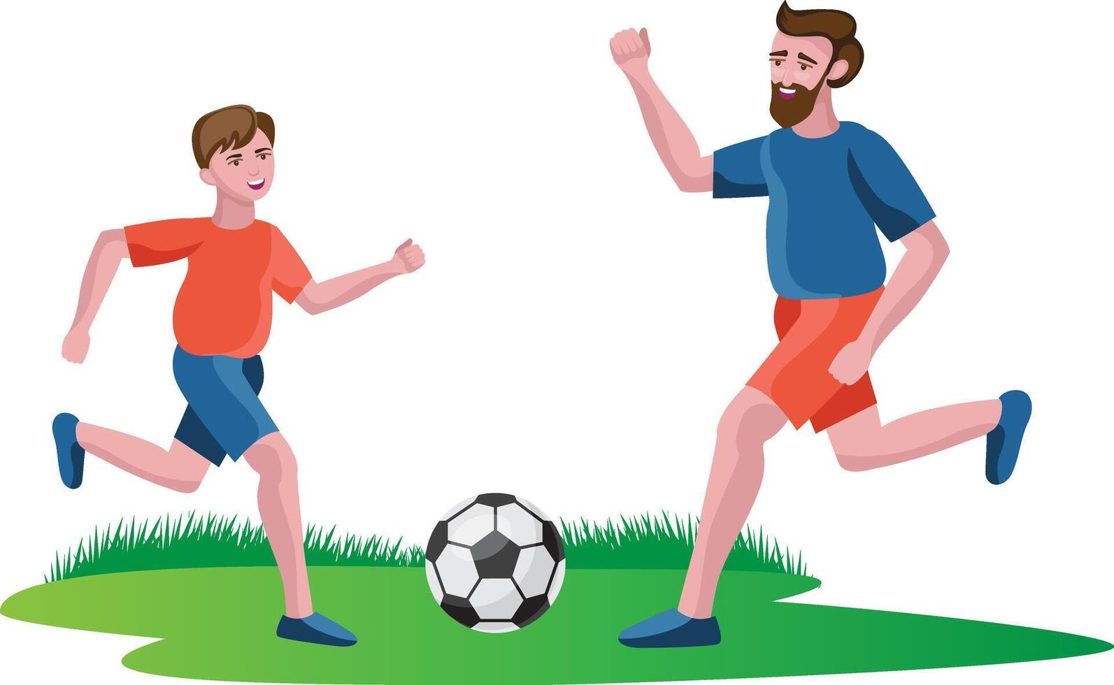 father playing football with son isolated vector