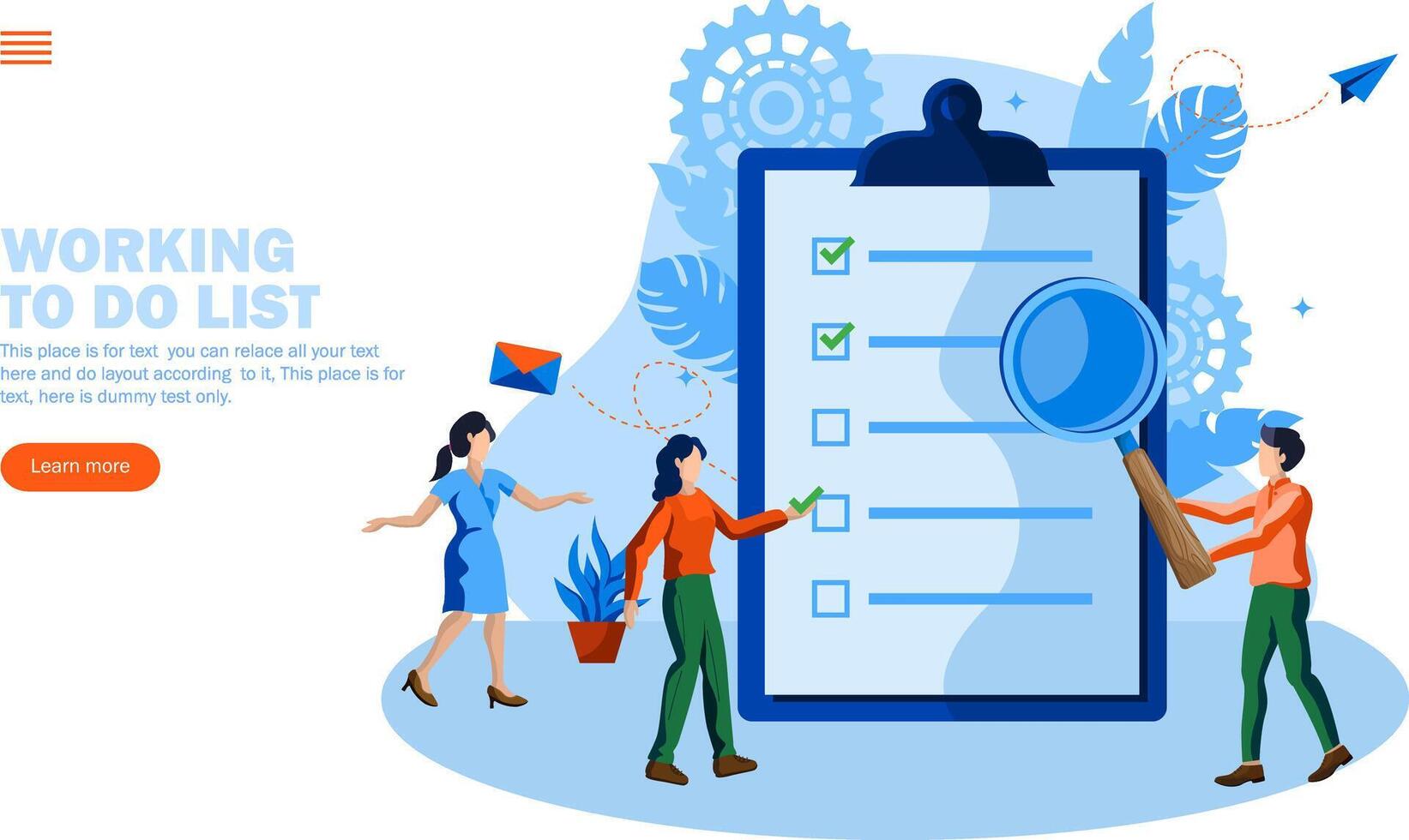 Teamwork, team working on to do list vector illustration