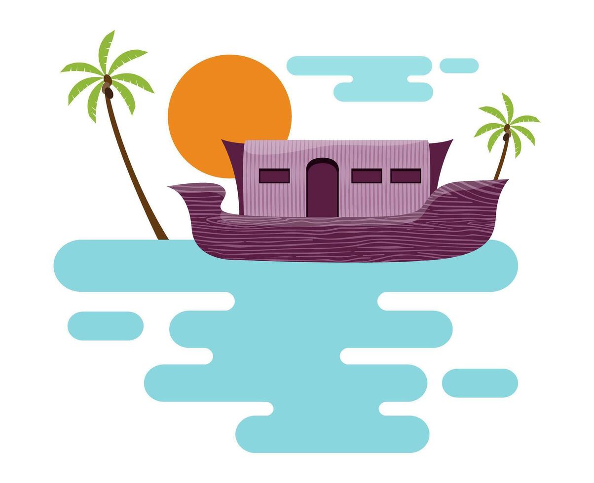 traditional kerala houseboat vector illustration,