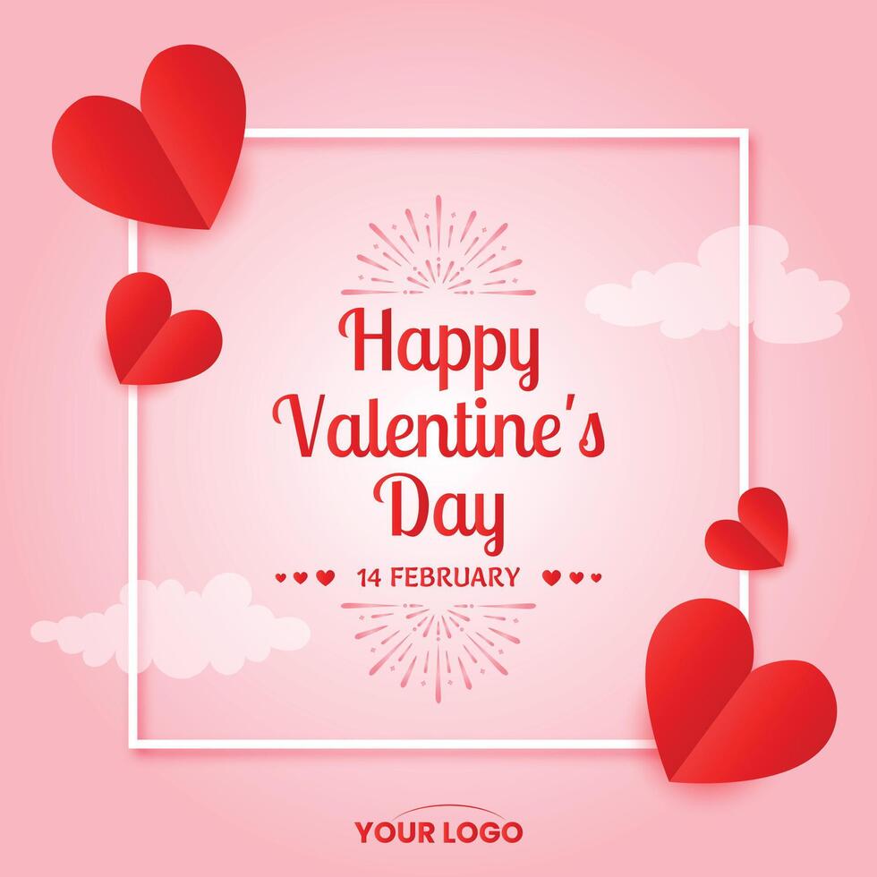 happy valentines day greeting with hearts in sky design vector