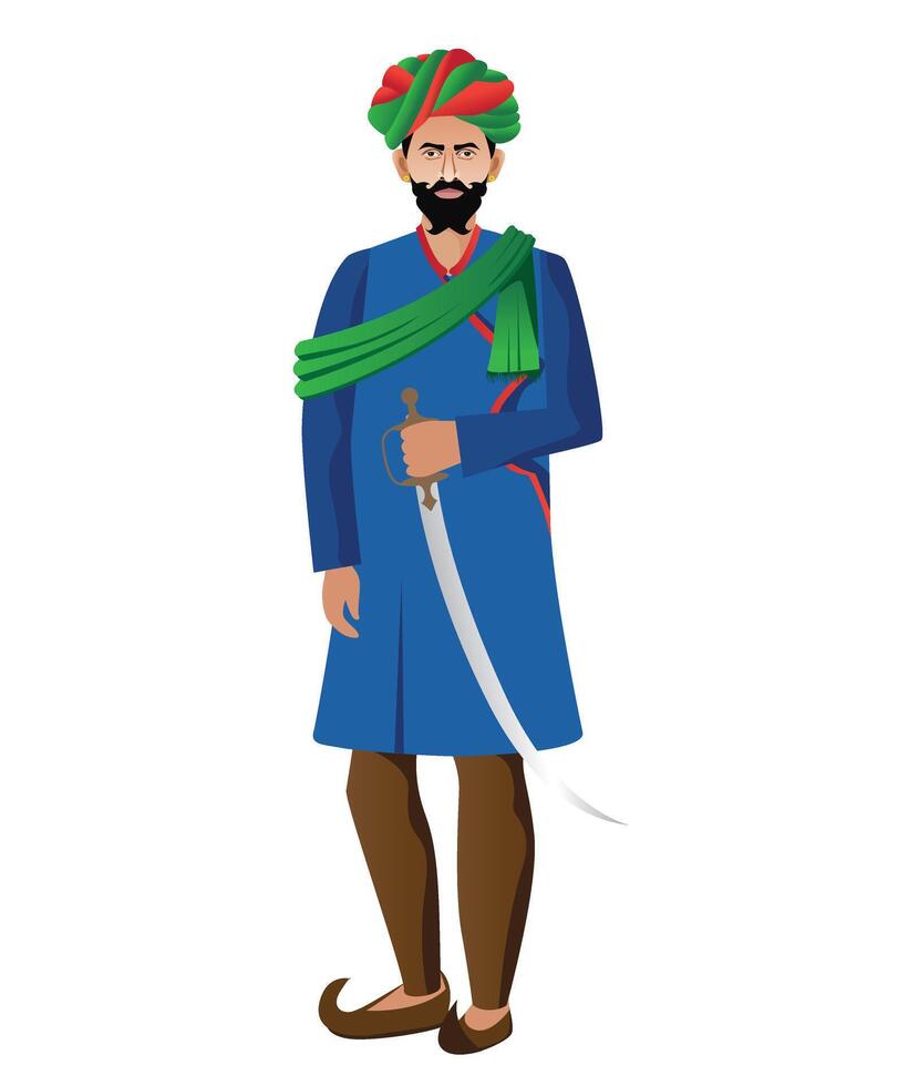 Rajasthani real hombre en pie aislado vector