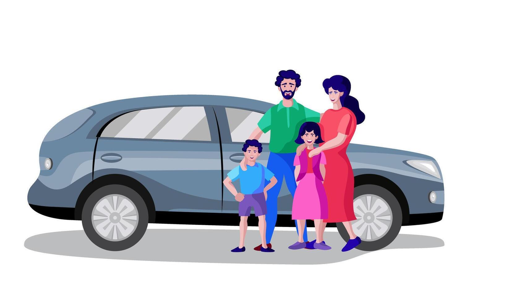 family standing in front of car vector