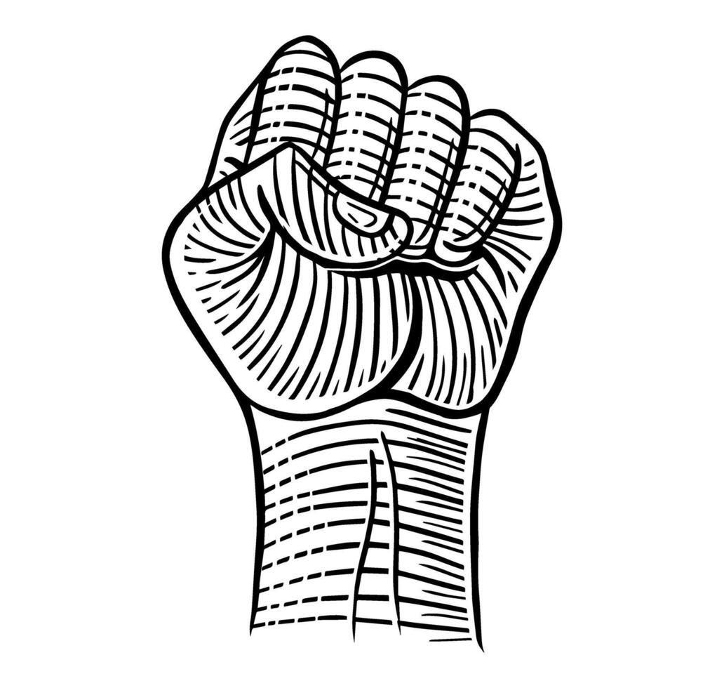 hand drawn power revolution hand fist raised vector