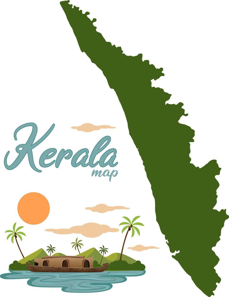 kerala map and boat isolated vector