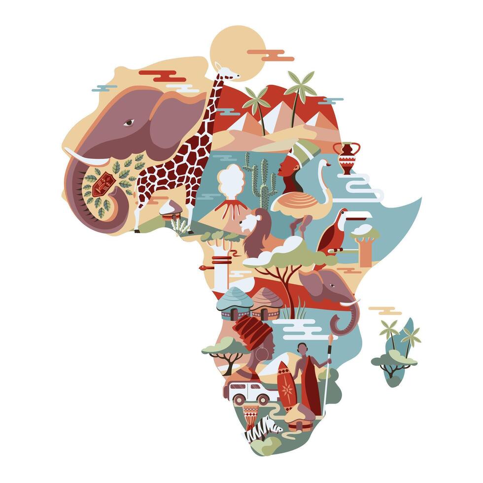 africano salvaje vida con animales y tradicional cultura vector