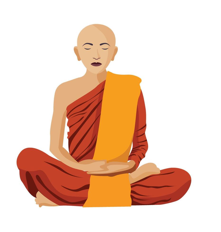 Buddhist tibetan monk meditation isolated. Spiritual vector