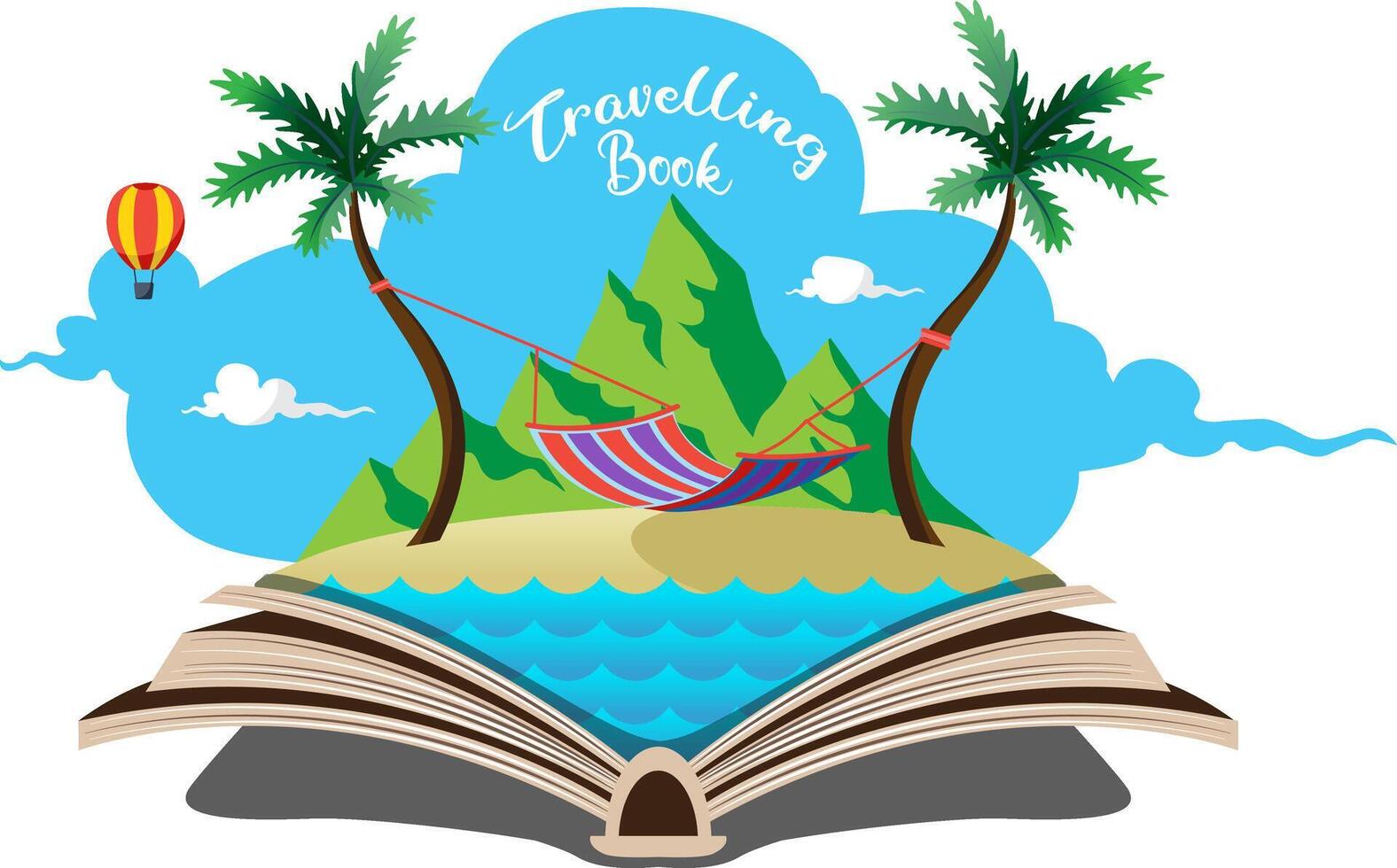 hamaca en playa cuales es en abierto libro de viaje concepto, de viaje libro vector