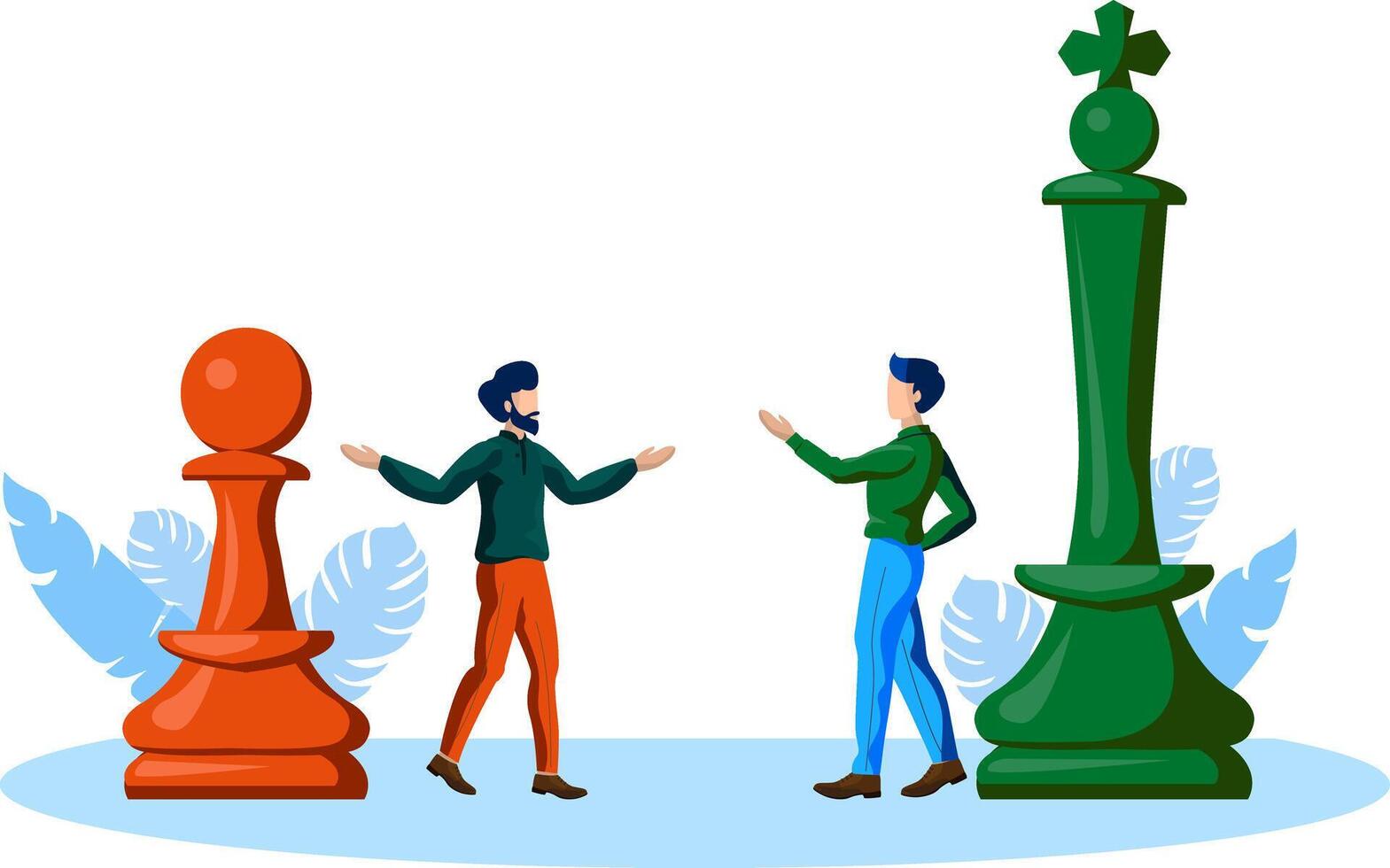 interaction with authority, chess pawn and king vector illustration concept