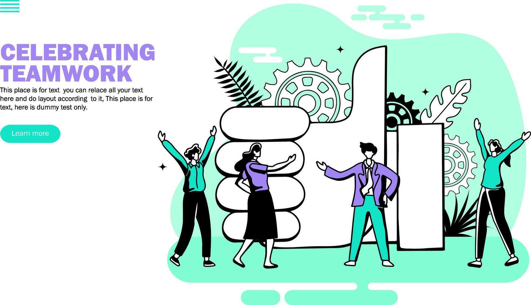 team discussing and celebrating with like hand icon vector