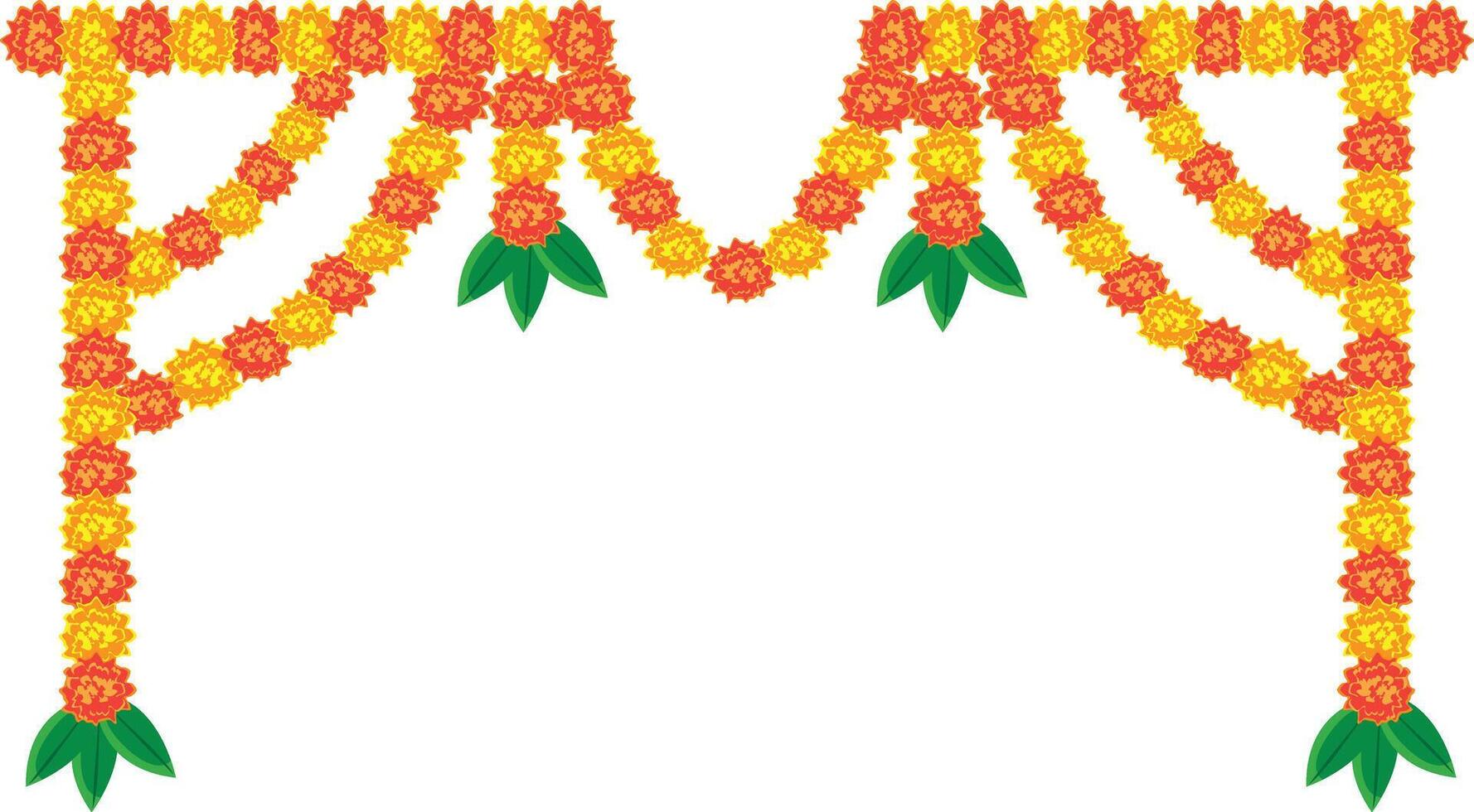 indian marigold garland, toran design, flower bunting vector