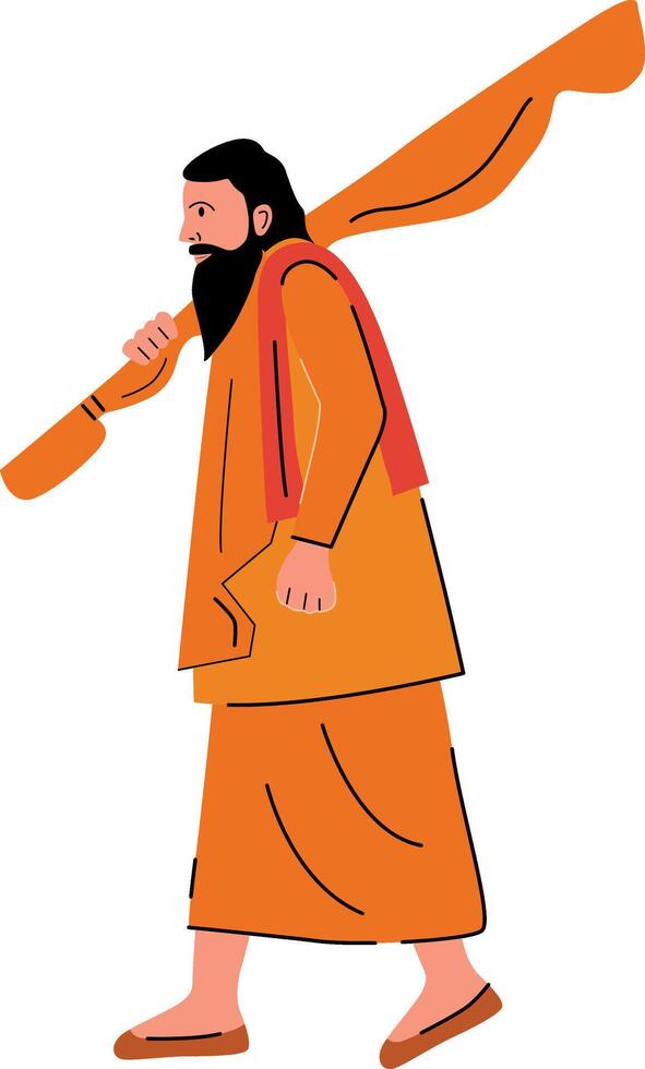 santo hombre, sadhu caminando aislado vector