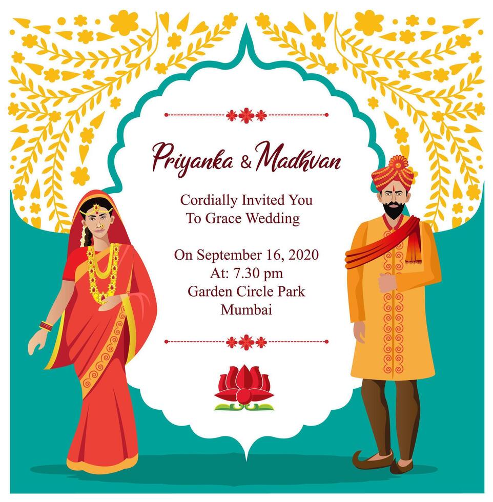 indian hindu wedding card invitation design  template vector