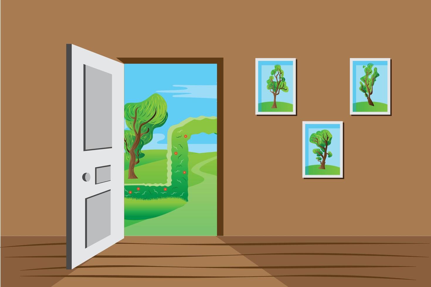 garden view from open door, landscape vector