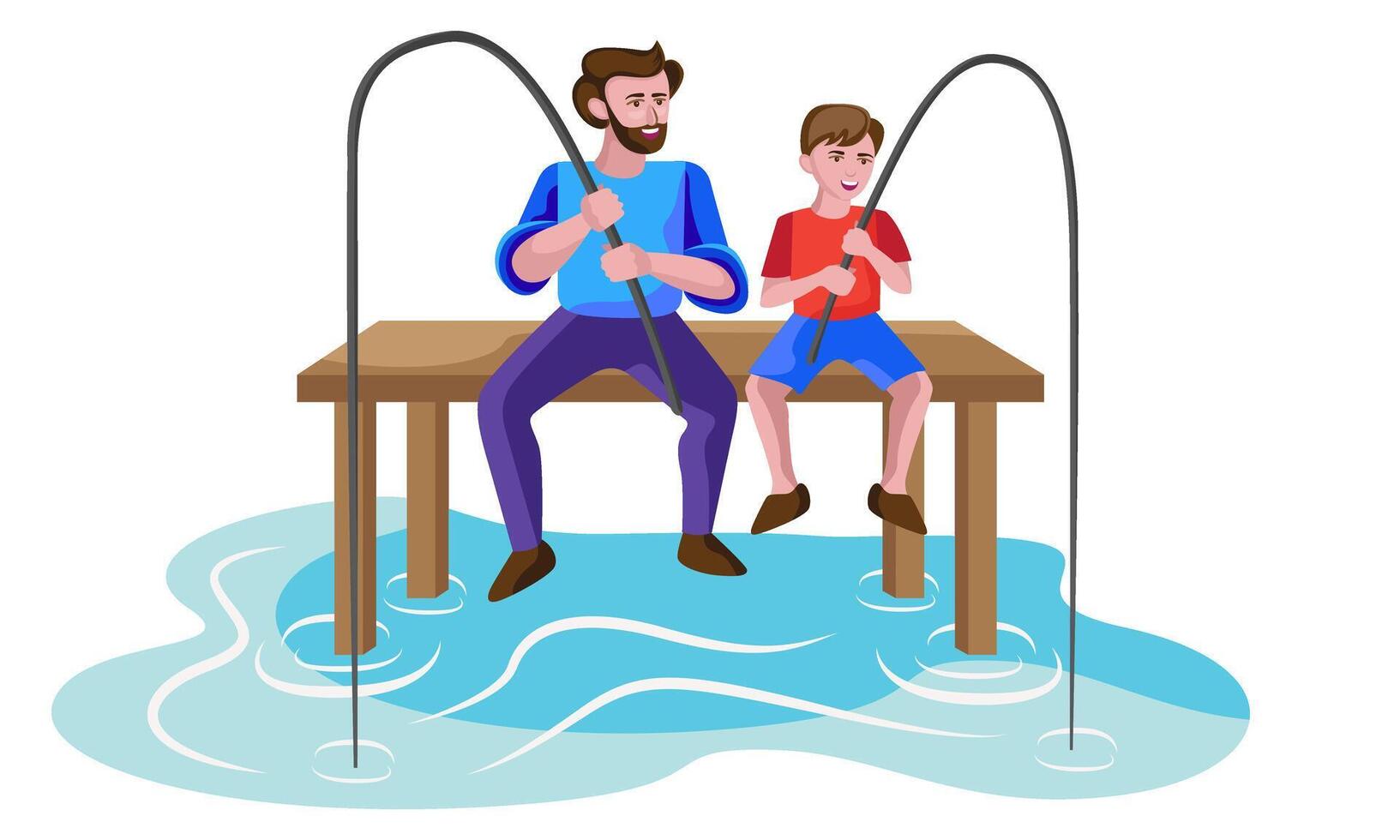 father and son fishing isolated vector