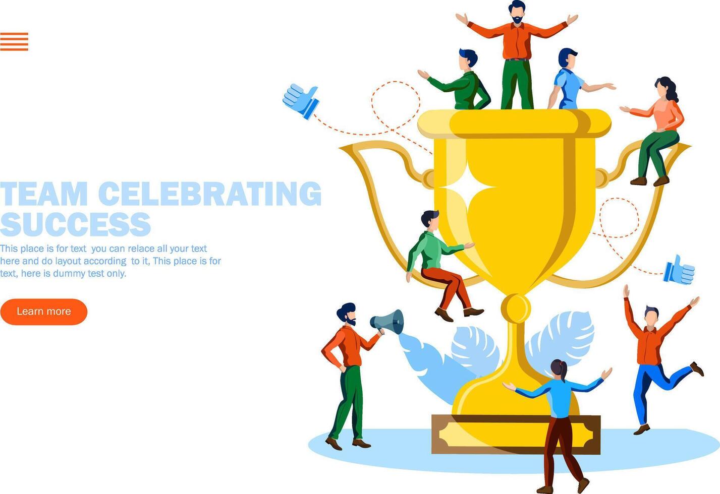 leader and team gathered around trophy vector illustration concept