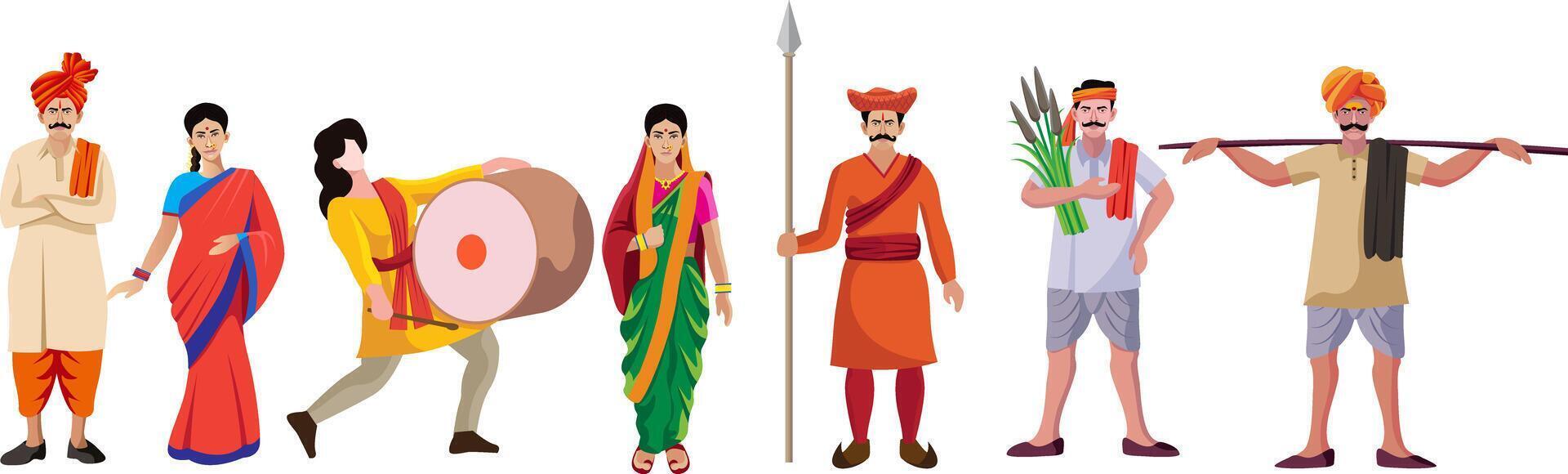 Maharashtra tradicional vestir personas vector