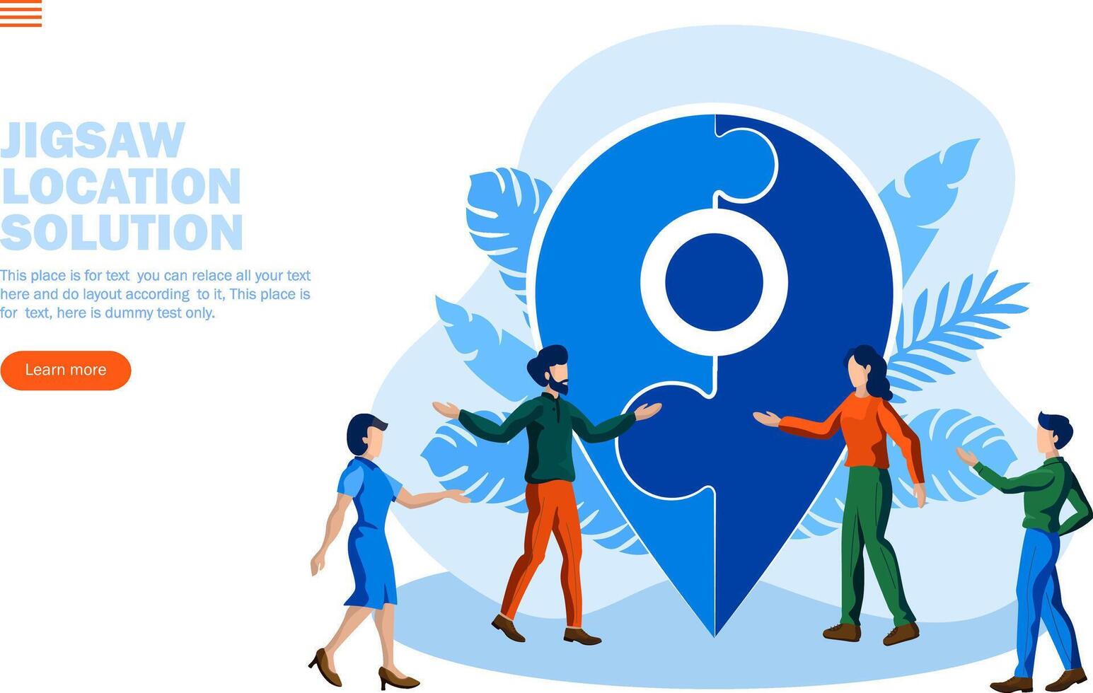 jigsaw location solution with team discussion and strategy concept vector illustration