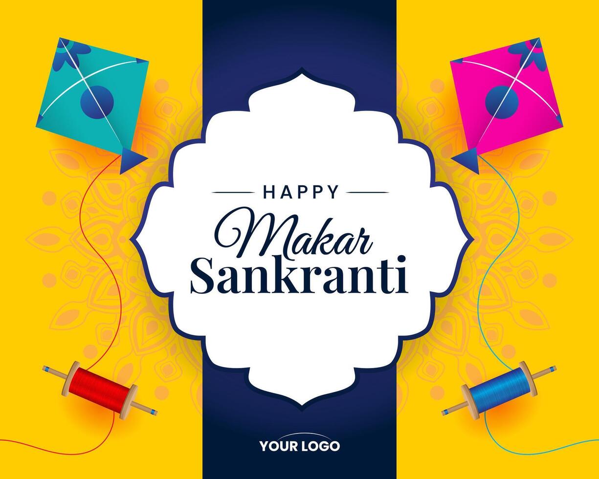 makar sankranti con cometas amarillo mandala festival antecedentes vector