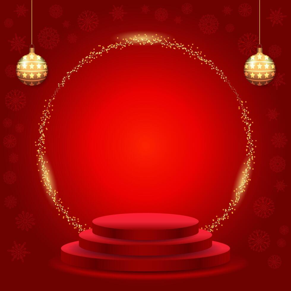 Merry Christmas decorative podium for product display with balls and snowflakes vector