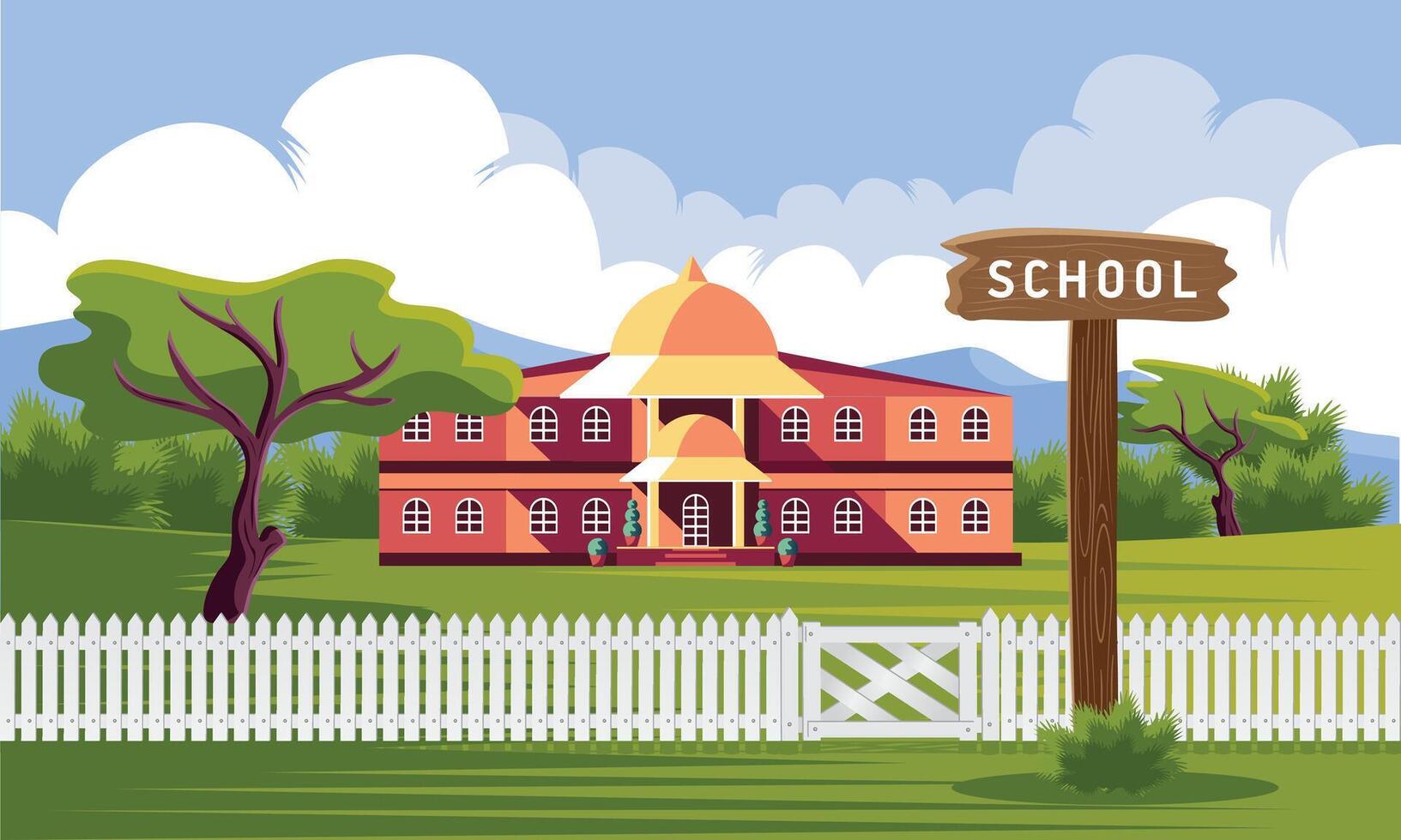 Academy, College, University Education Building with ground and fence vector