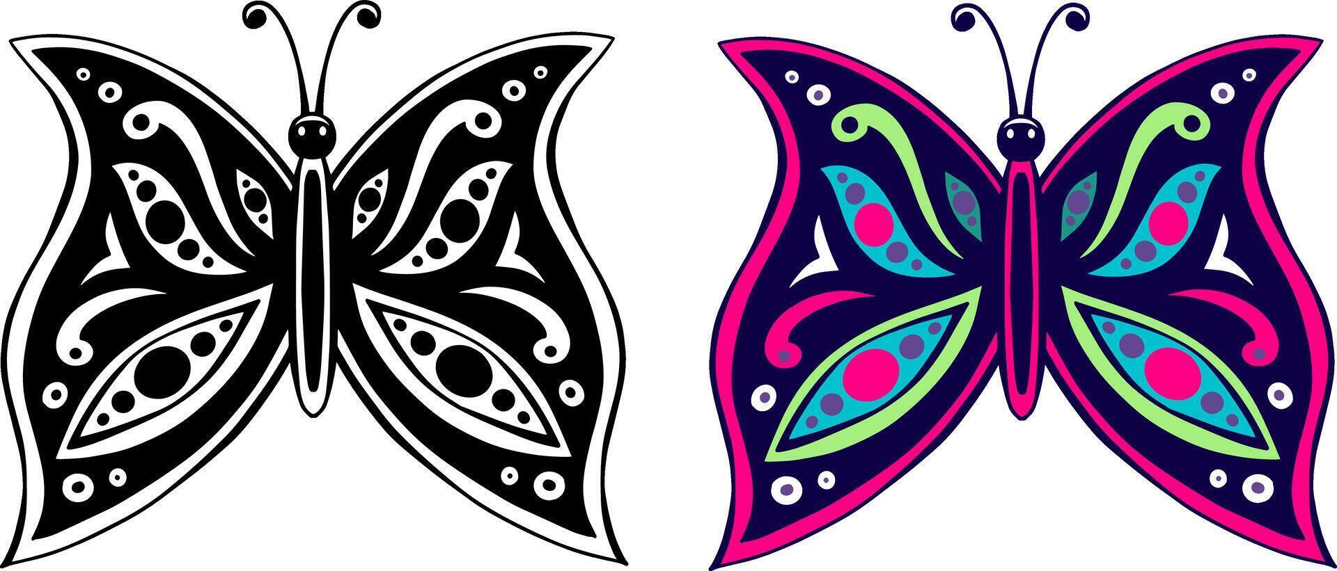 Hand drawn illustrated butterfly vector in black ink Graphic drawing isolated on white background,