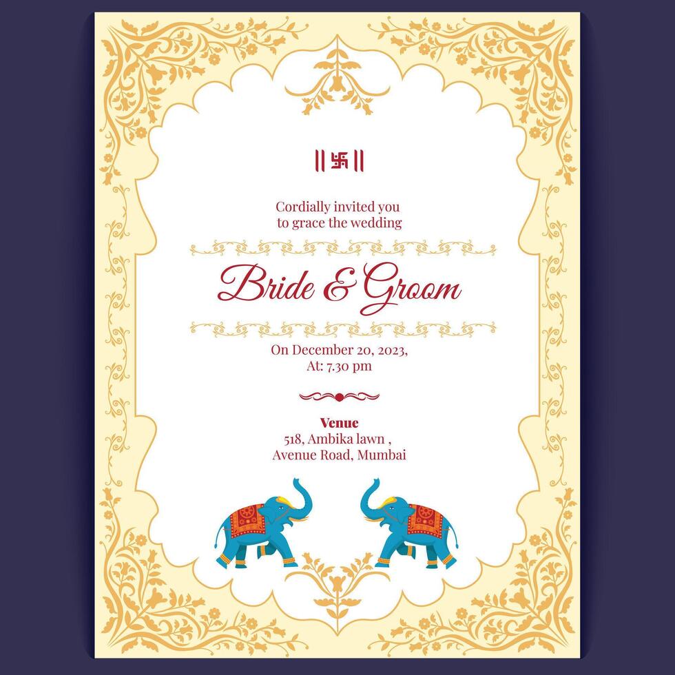 Royal indian wedding card design, wedding invitation template vector