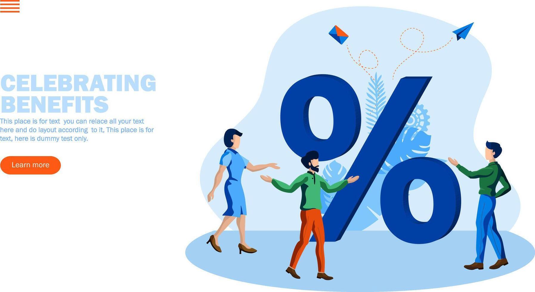 team celebrating benefits around percentage sign concept vector illustration
