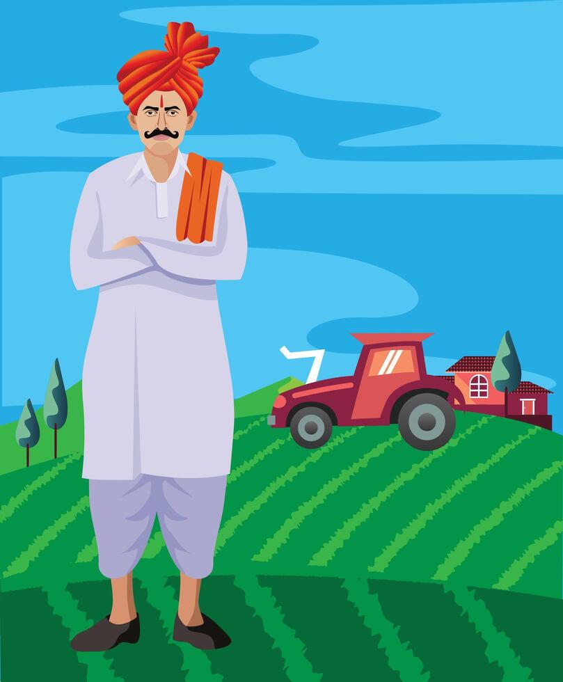 maharastrian man with feta and tilak  standing in farm vector