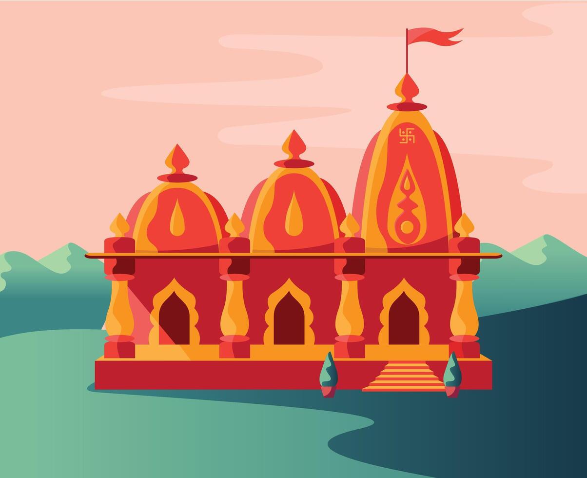 Hindu holy temple with mountain background vector