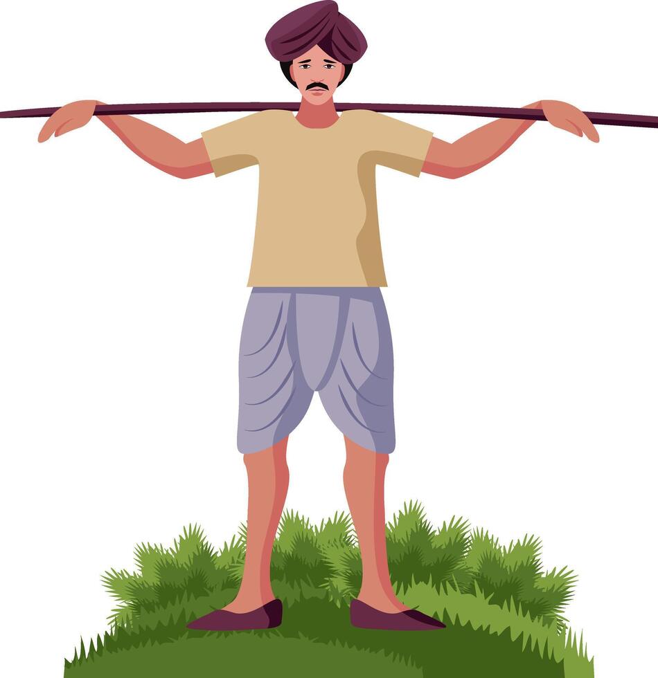 indian  farmer, shepherd man with stick isolated vector