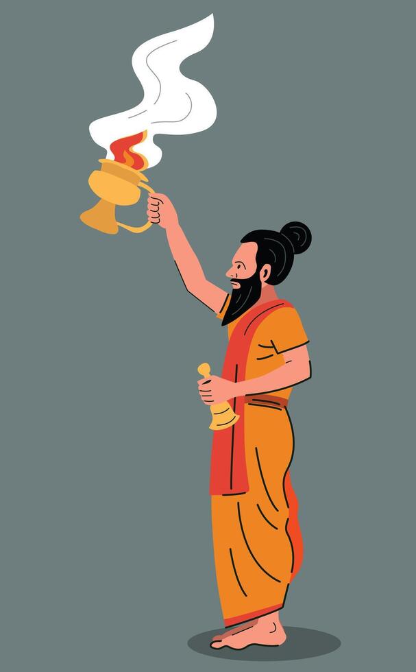 santo hombre sadhu haciendo ganga aarti aislado vector