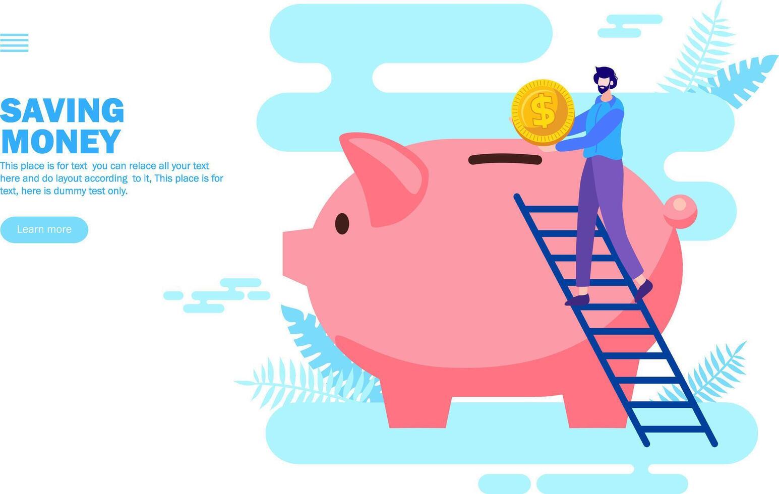 man saving money in piggy bank vector