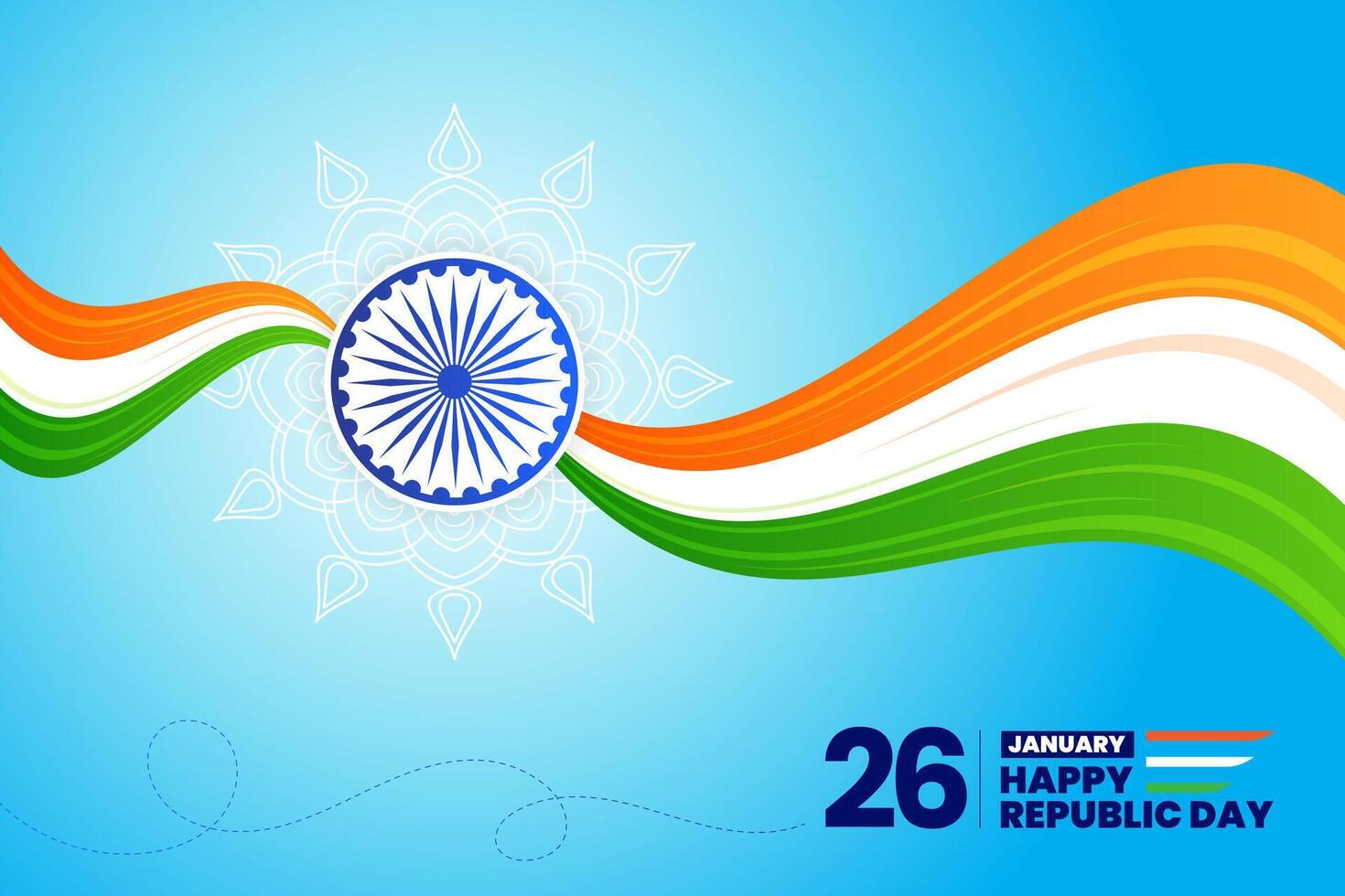 26 january republic day of india celebration greeting with wavy indian flag vector