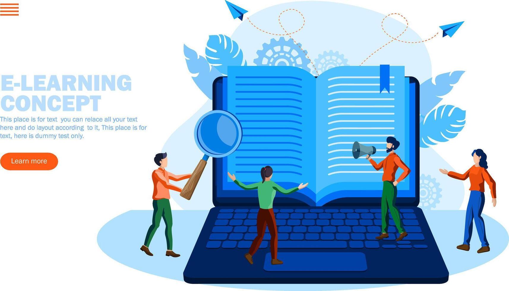 team with e learning , digital book vector illustration concept