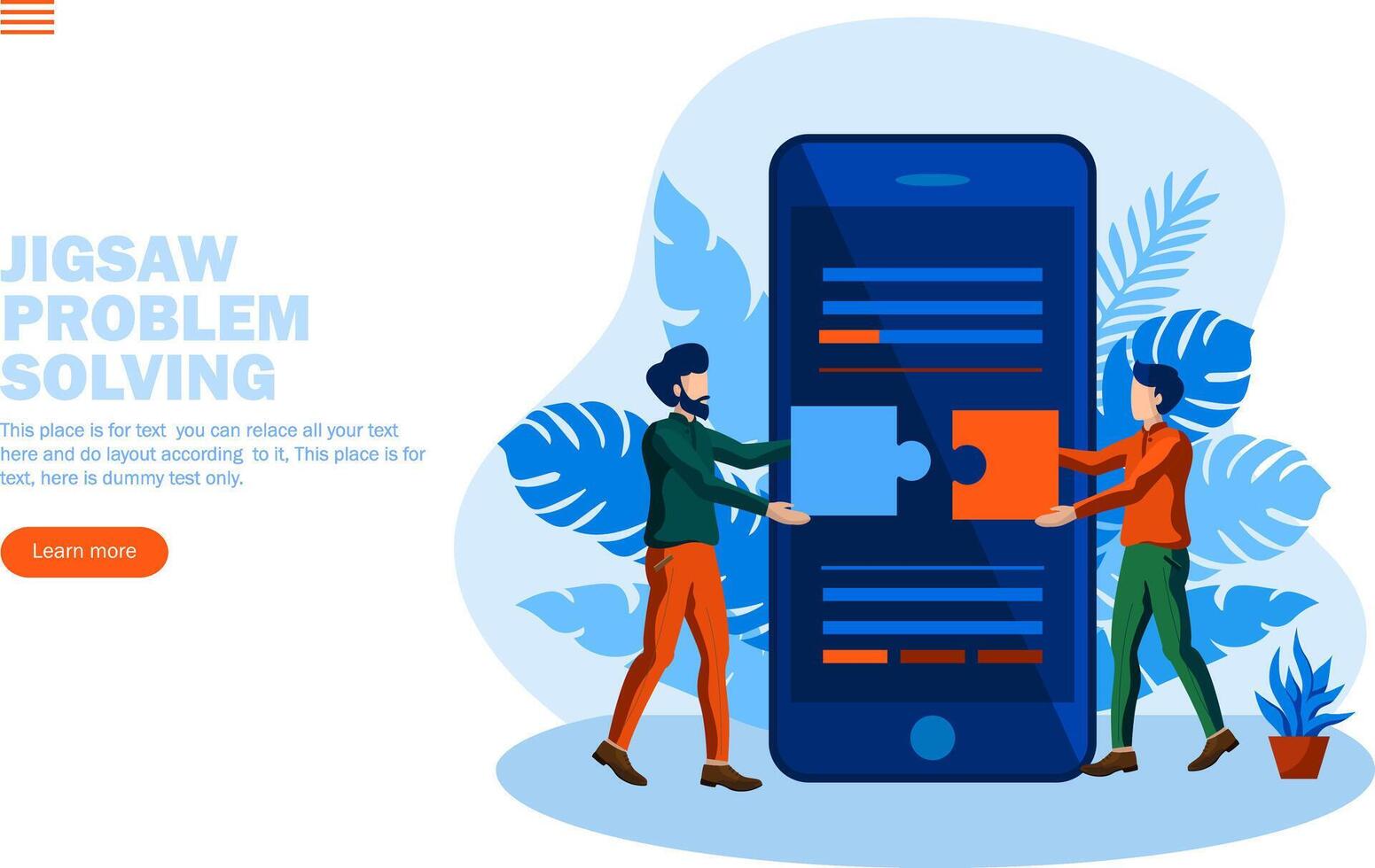 problema resolviendo con rompecabezas y dos persona conversacion con móvil en antecedentes concepto vector ilustración