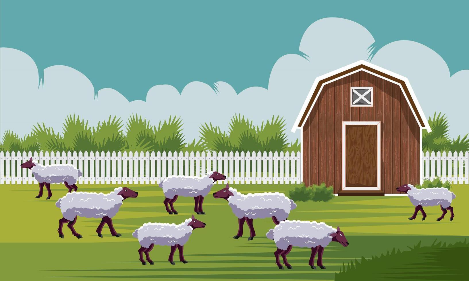 wooden barn, farm house for sheep vector