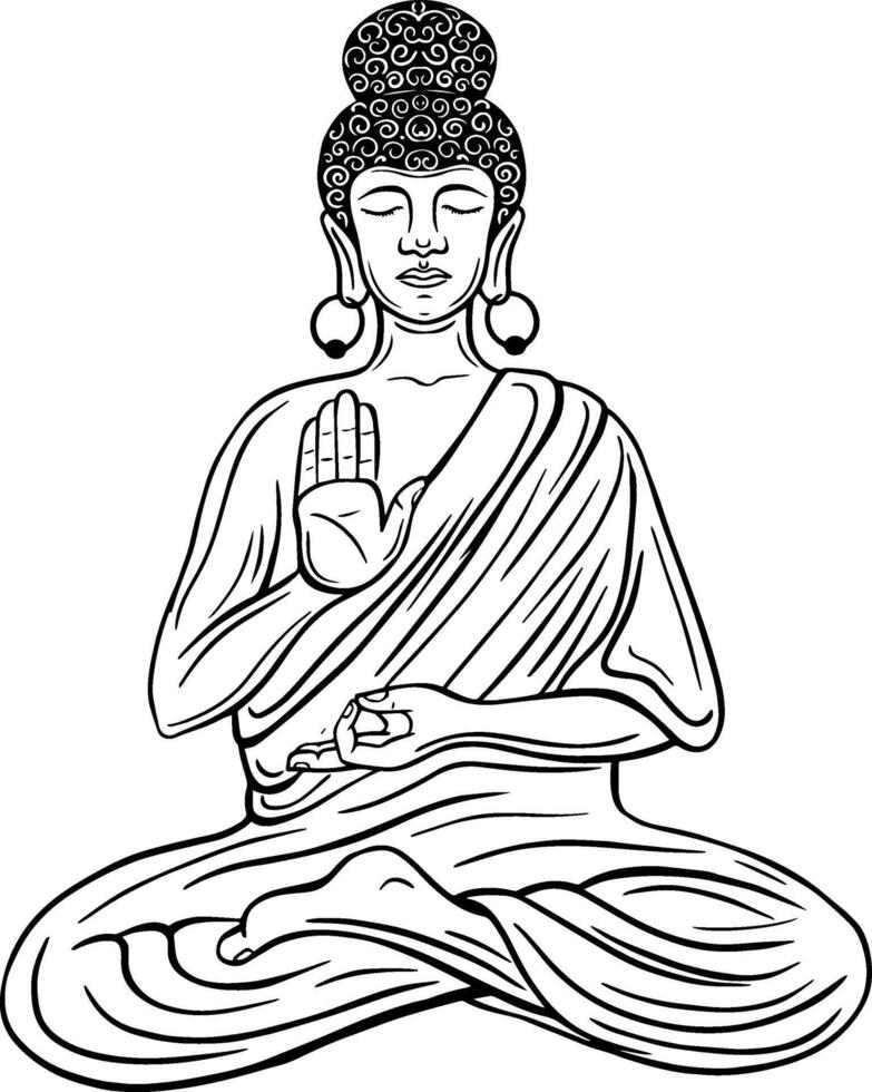 buddha in meditation hand drawn vector