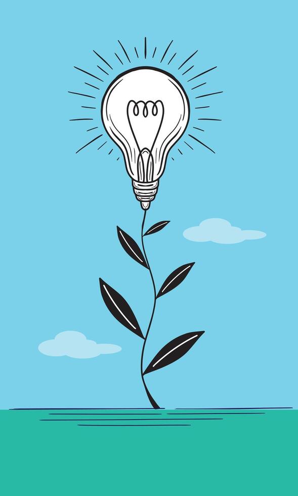 light bulb plant, ideas, innovation hand drawn vector