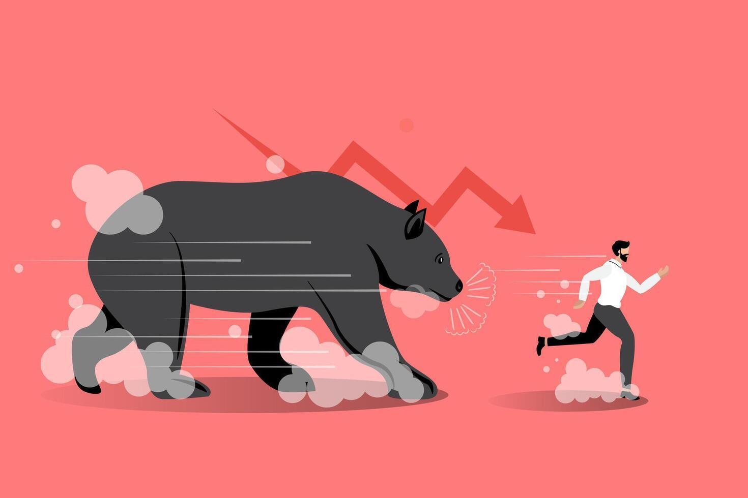 bear running behind man loss stock market concept vector